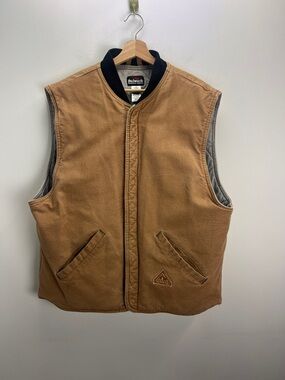 Vintage Bulwark FR Quilted Duck Vest Brown Canvas Work Wear Construction Mens XL